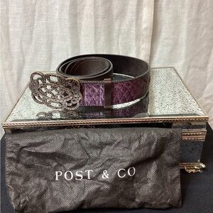 Post & Co Purple Leather Belt with Decorative Buckle; Size: 90